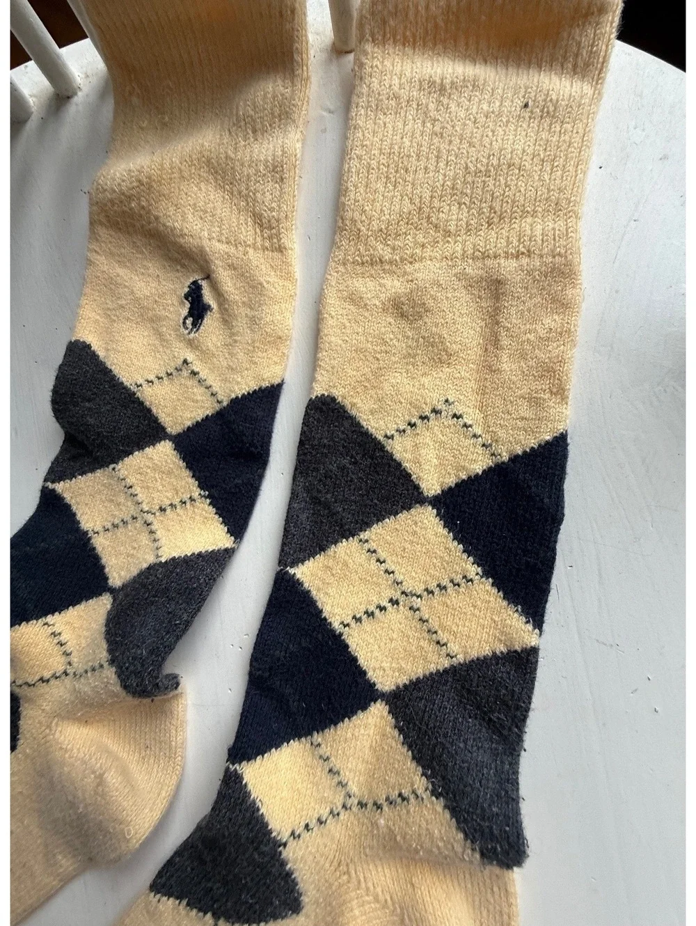 Ralph Lauren Argyle Pattern Crew Socks in Yellow and Black